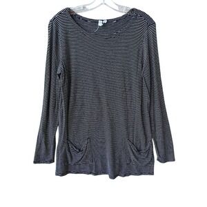 Cable &‎ Gauge Womens Black White Striped Long Sleeve Pocket Tunic Top Size M